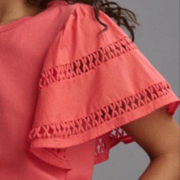 Brand New Self Contrast Flutter-Sleeve Cutwork Top - Picture 4 of 7